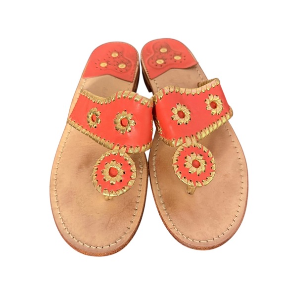 Jack Rogers Nantucket Thong Sandals Coral‎ Gold Size 8 Slip On Shoes Leather - Picture 4 of 11